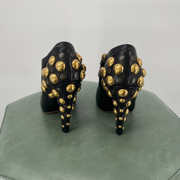 2000's Gucci, Black Gold Studded Bootie Heels in size 37 - Picture 5 of 8